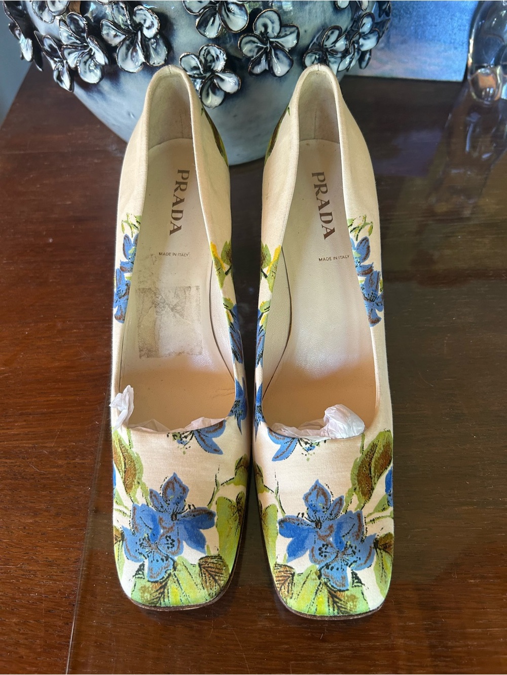 Prada EU 39.5 Silk Floral Heels